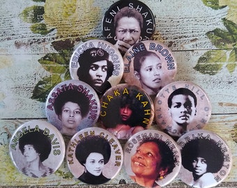 Women of The Black Panthers Party button set, Lot of 10-1.25" Black Power, Black feminist, Angela Davis,  Magnet, pins, badge