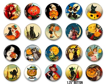 Botones de Halloween, 20 pines vintage de Halloween de 1,25", recuerdo de fiesta, botón, pin, insignia, imán