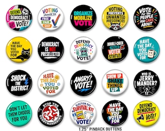 Pro Democracy Voting Button Set, Civic Humor Pins, Protest Activist Gear