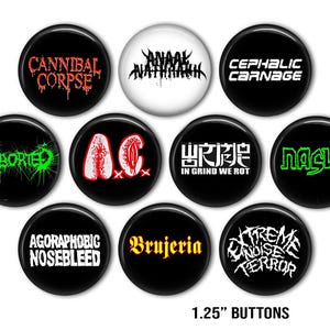 Grindcore Heavy Metal Thrash 10- 1.25&quot; pins, Fusion Punk pinback button set,   Thrashcore Magnets, Collectable Buttons, Unique Pins
