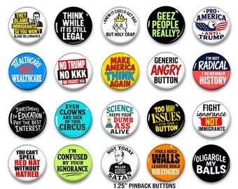 Funny & Fierce Protest Button Set: 20 Political Activism Pins