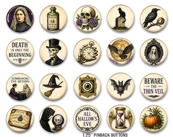 Juego de botones victorianos de Halloween / Broches góticos de boticario con calavera de cuervo (3,17 cm)
