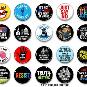 Protest Buttons Set – 20 Political Pinback Buttons | Social Justice, Anti-Corruption, Free Speech, Decency, and Truth Pins