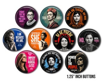 Conjunto de botones Mujeres de Poder, pines de activistas feministas, derechos civiles, igualdad (3,17 cm)