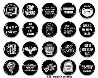 Botones con broche de humor gótico oscuro, conjunto de accesorios espeluznantes de emo punk.