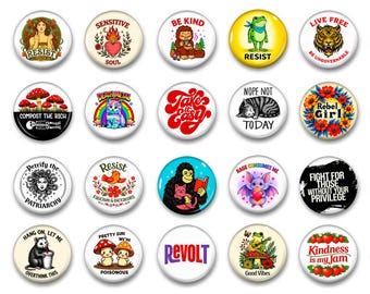 Juego de 20 botones de protesta: pines políticos, punk y cottagecore para activistas.
