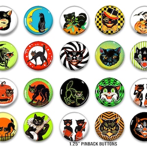 Crazy Cat Halloween Buttons, 20-1.25&quot;Vintage Halloween Pins, Mitbringsel, Button, Pin, Abzeichen, Magnet