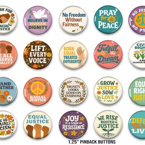 20 BLM Buttons – Black Lives Matter, Racial Justice, Civil Rights, Anti-Racism, Protest Pins, Equality & Empowerment Button Set