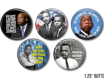 John Lewis 1.25" button set, Lot of 5-1.25" Black Power, Black Heroes, Civil Rights, Activism, Magnet, pins, badge