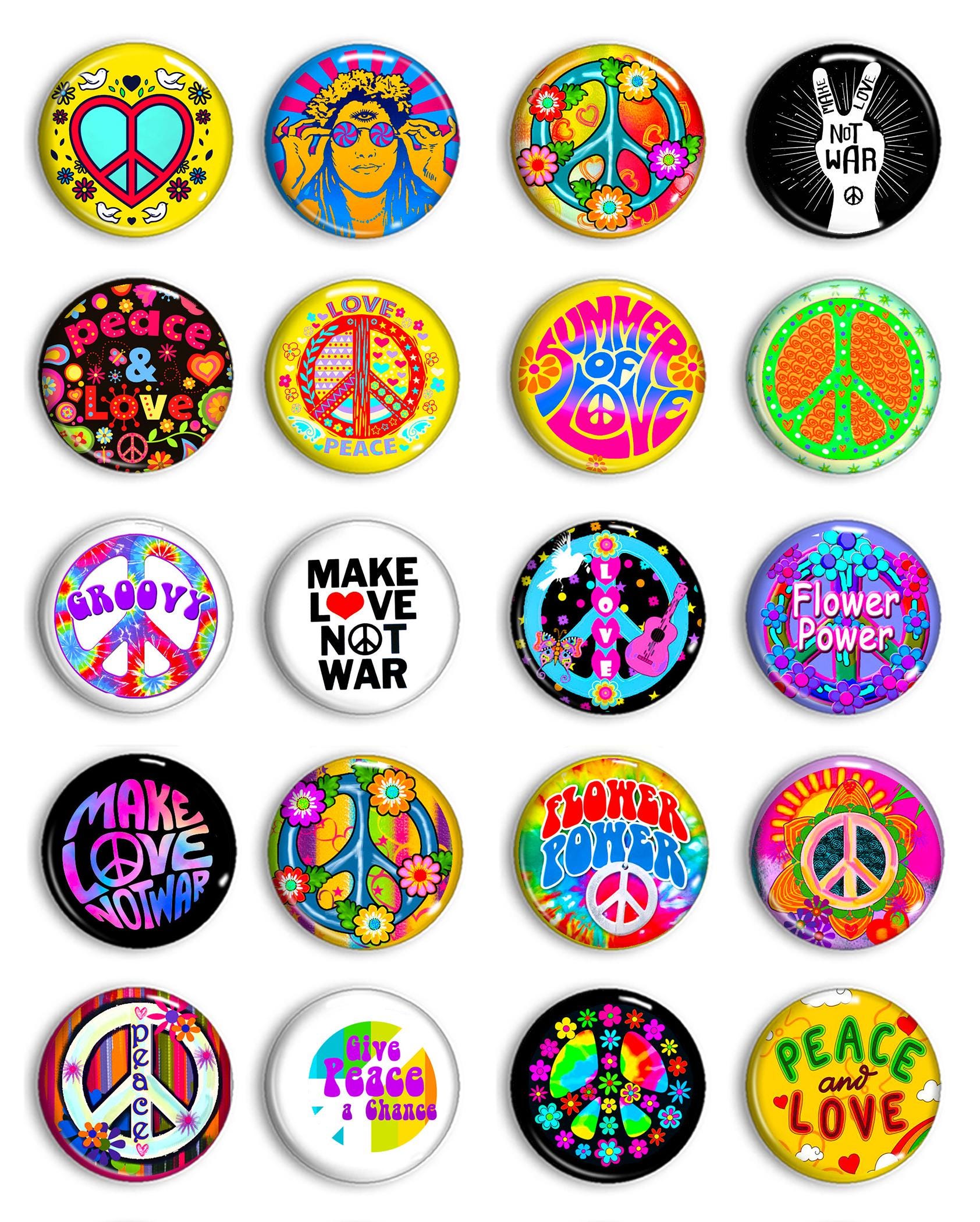 Peace Sign Button Set 20-1.25