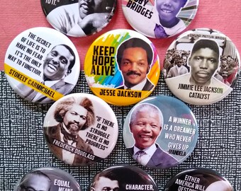 Civil Rights Leaders Buttons,  10- 1.25" Button Pin Set, BLM Buttons, Black Power, Black Political Icons, protest button, pin, Magnet, Badge