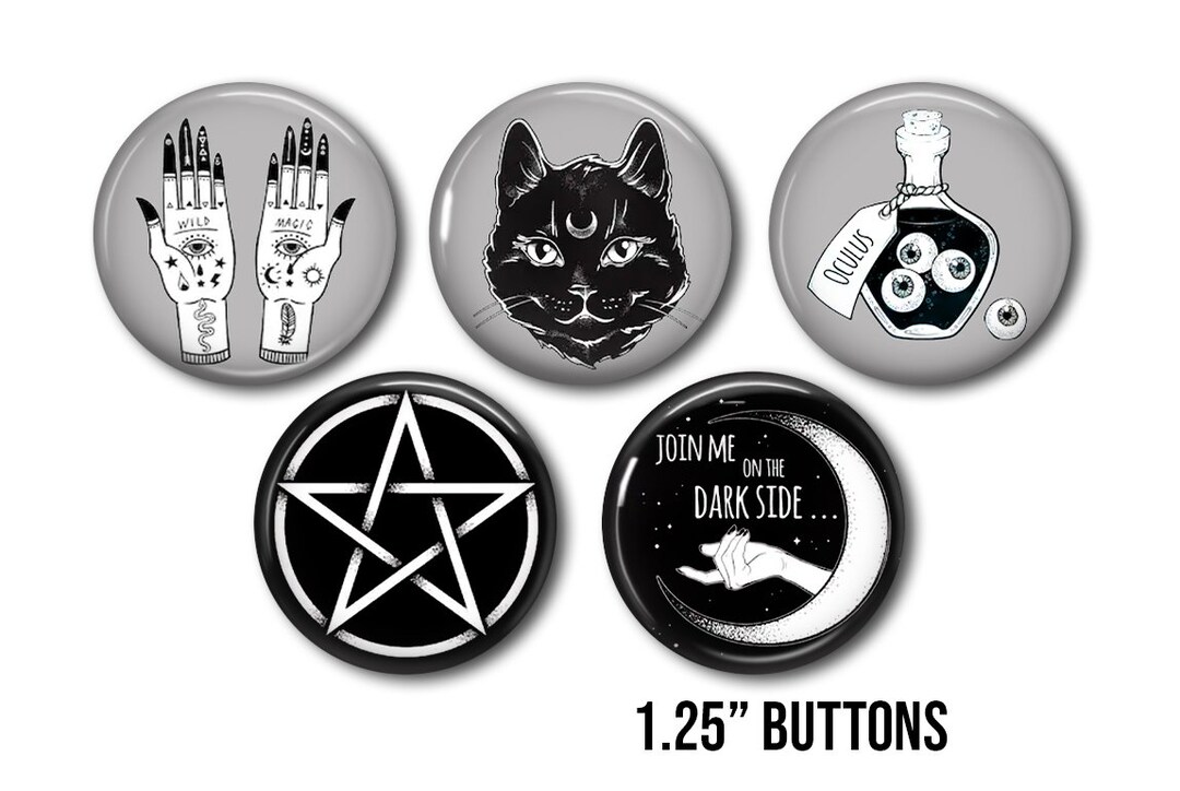 Goth Buttons Goth Buttons, Wicca Lot of 5-1.25