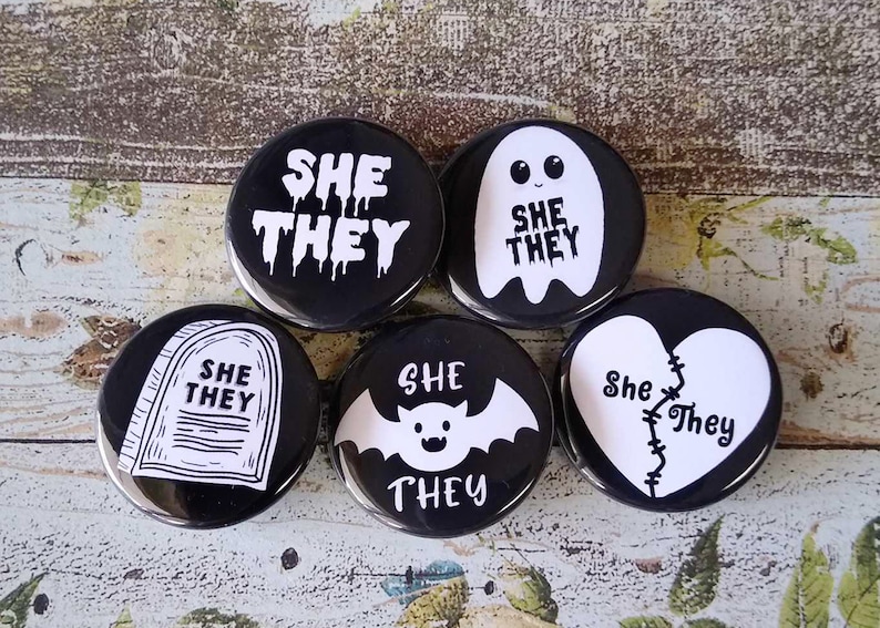 Goth Buttons Goth Pronoun Buttons, Set of 5-1.25