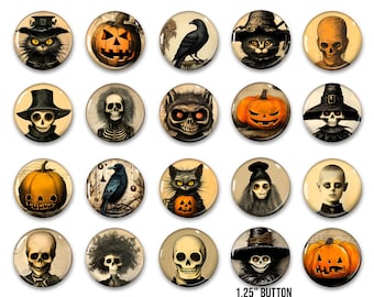 Botones de Halloween espeluznantes, 20 pines vintage de Halloween de 1,25", recuerdo de fiesta, botón, pin, insignia, imán