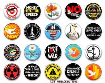 Juego de botones de protesta contra la guerra • 20 pines de activistas del movimiento por la paz