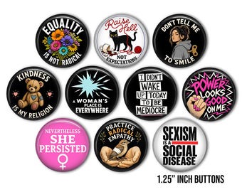Conjunto de botones feministas, pines de empoderamiento, igualdad, humor, colección hecha a mano (3,17 cm)