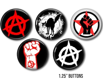 Anarchy Punk Buttons - 80s Retro Pinback Badges, Set of 5