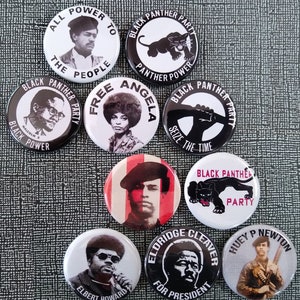 Black Panther Party button set, Lot of 10-1.25" Black Power, Angela Davis,  Magnet, pins, badge