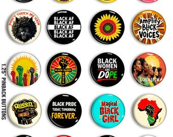 Juego de botones de Poder Negro y Orgullo Negro, Activismo BLM, Pins "Black Is Beautiful", Amplifica las voces negras, Conciencia Negra, Botones de 3 cm