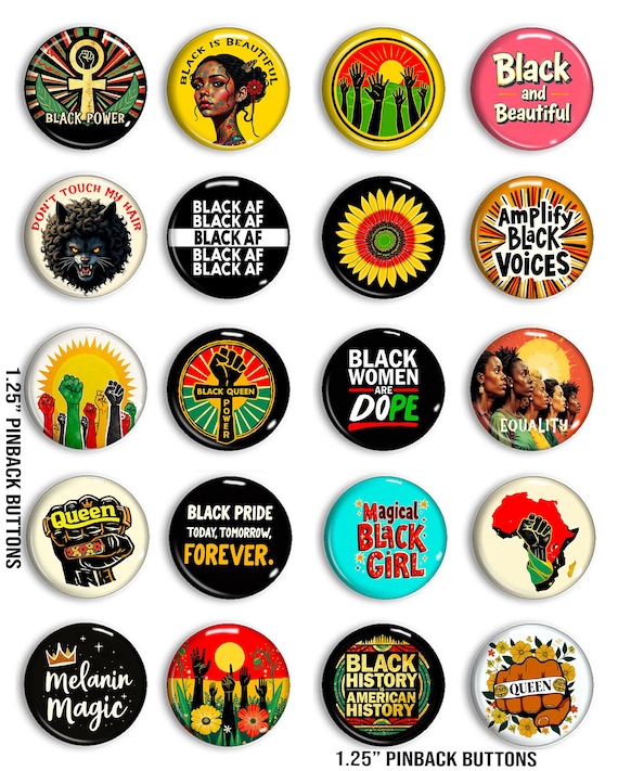 Black Power & Black Pride Button Set, BLM Activism, Black Is Beautiful Pins, Amplify Black Voices, Black Awareness, 1.25” Pinback Buttons