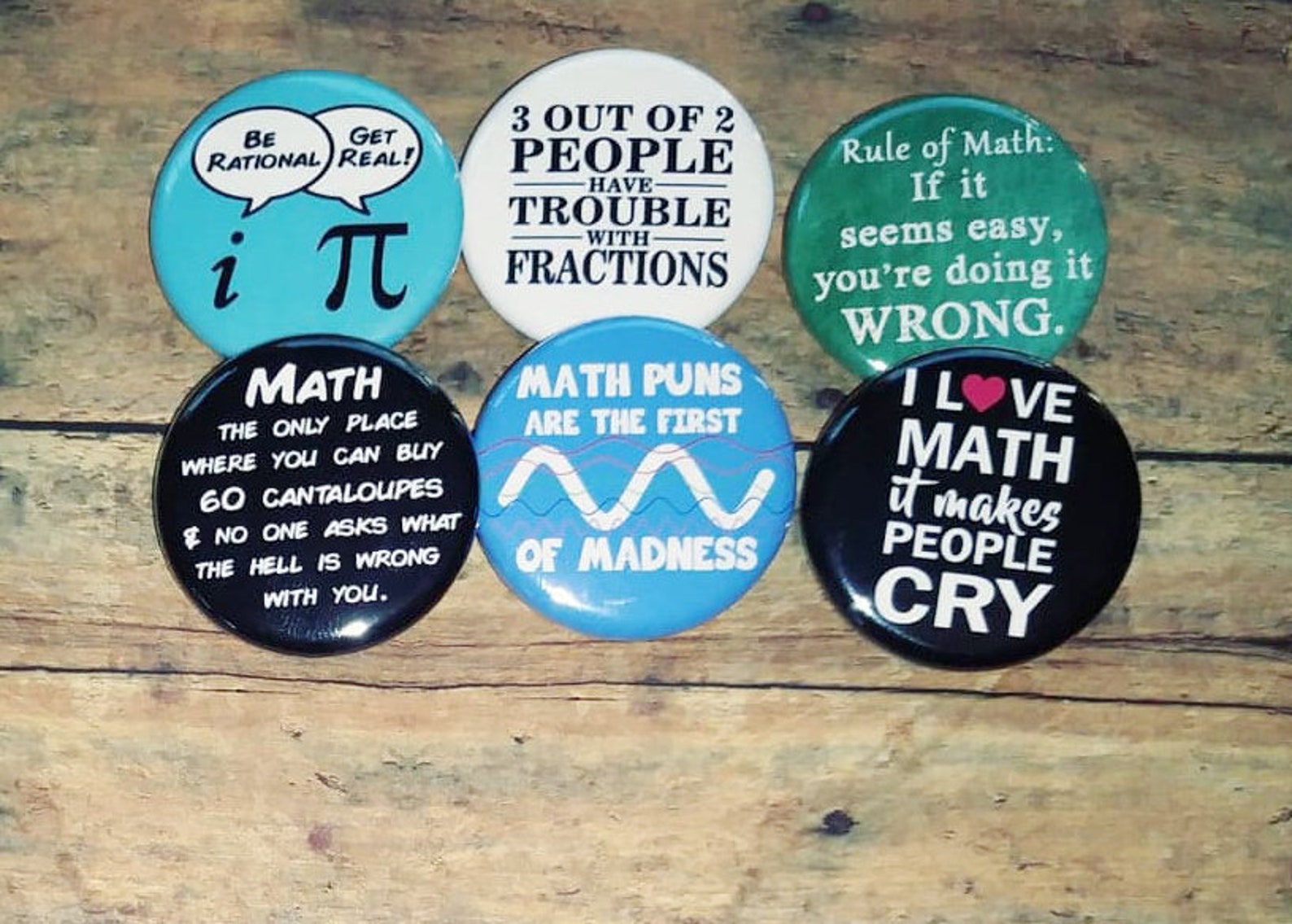 Math Pin Set Lot of 6 1.25 Funny Math Pins Math Gift Etsy