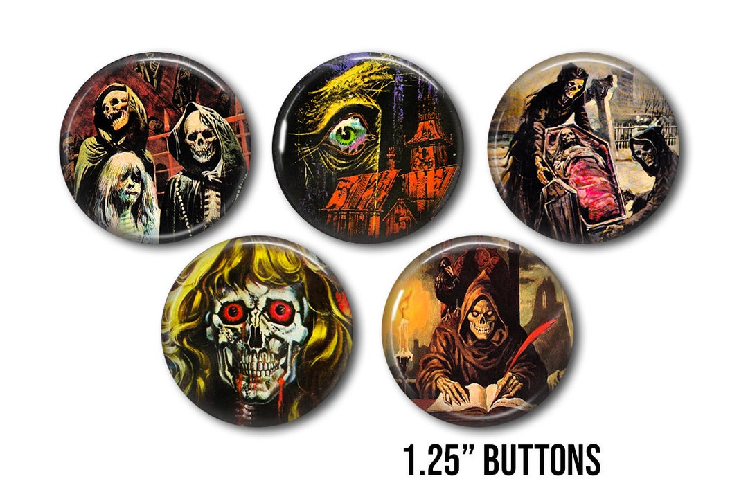 Goth Buttons Horror Buttons, Lot of 5-1.25