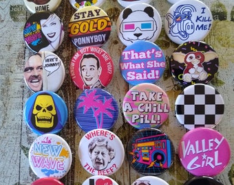 80s Party 20- 1.25" button Pin set , 80s gift, button, pin, badge, Magnet