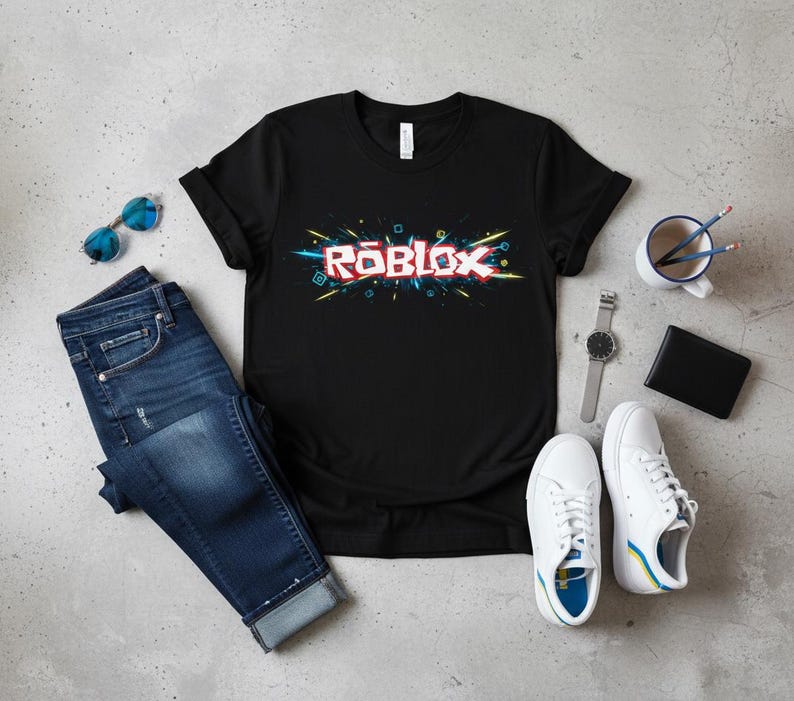 Roblox Logo Graphic T-Shirt | Unisex Black Cotton Gamer Tee image 1