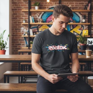 Roblox Logo Graphic T-Shirt | Unisex Black Cotton Gamer Tee image 3