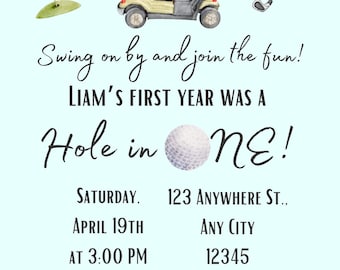Golf Themed Birthday Party Invitation, Hole in One Invitation, Let’s Par-Tee, First Birthday Party Invitation