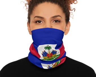 Haitian Flag Neck Gaiter, Breathable Face Mask, Cultural Gift