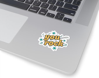 You Rock Retro Guitar Sticker | Music Notes Kiss-Cut Laptop Decal