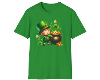 St Patrick&#39;s Day Leprechaun T-Shirt, Unisex Softstyle Tee, Lucky Charm Shirt, Fun Gift for Irish Celebrations, Casual Wear, Men Women Shirt