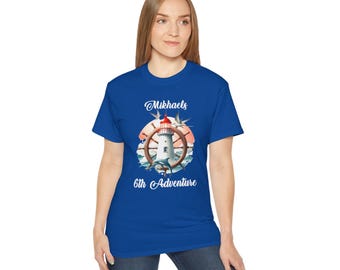 Personalized Nautical Adventure Shirt, Custom Adult Birthday Tee with Ship Wheel, Lighthouse & Dolphin ,Matching Birthday Outfit