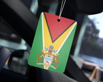 Guyana Flag Crest Car Air Freshener | Patriotic Caribbean Auto Scent