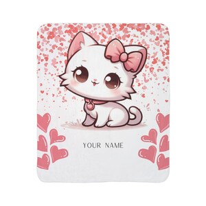 Kitty Fleece Sherpa Blanket, Personalized Gift for Kitty Lovers, Cute Throw for Kids, Cozy Valentines Decor, Unique Kitty Mom Gift