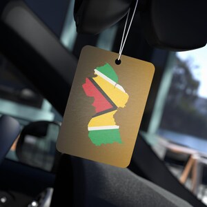 Guyana Map Silhouette Car Air Freshener | Guyanese Flag Colors, Travel Accessory