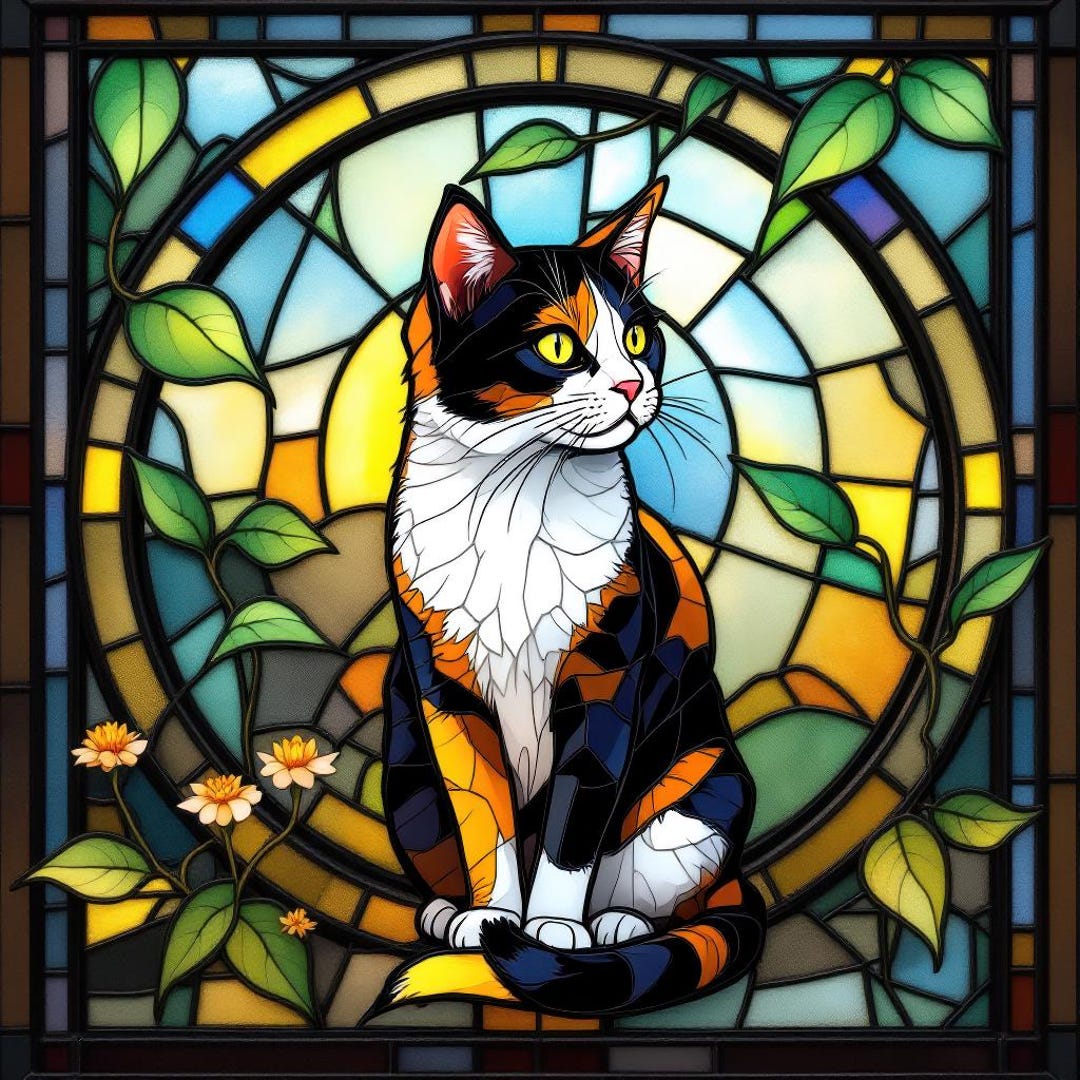 Stained Glass Cat Art PNG | Colorful Home Decor & Unique Gift for Cat ...