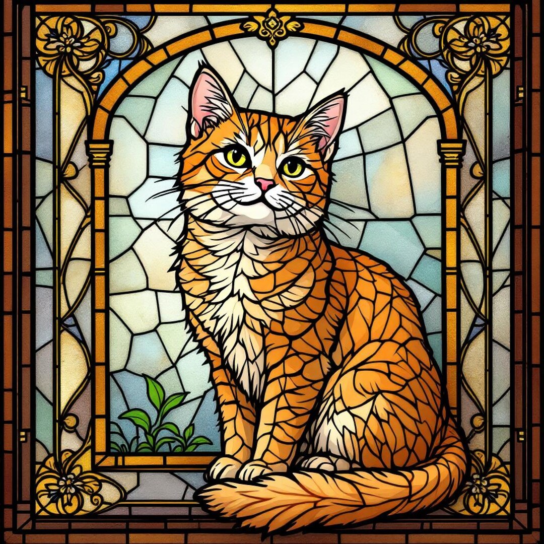 Stained Glass Cat Art PNG | Colorful Home Decor & Unique Gift for Cat ...