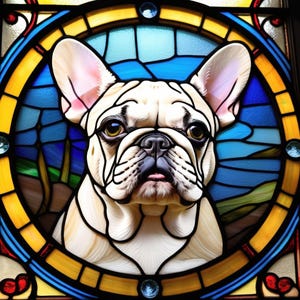 Stained Glass French Bulldog Faux Art Print, Digital Download, Colorful Home Decor, Unique Pet Gift, Wall Art for Dog Lovers
