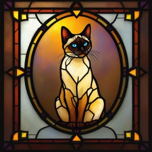 Stained Glass Cat Art PNG | Colorful Home Decor & Unique Gift for Cat Lovers | Digital Download Wall Art  | Siamese