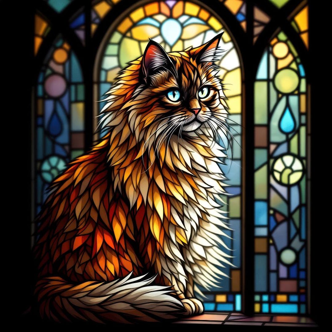 Stained Glass Cat Art PNG | Colorful Home Decor & Unique Gift for Cat ...