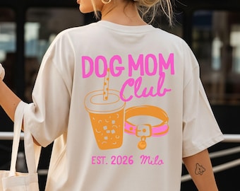 Dog Moms Club Shirt Hundebesitzer Geschenk Personalisierbar Hundemama T-shirt mit Namen