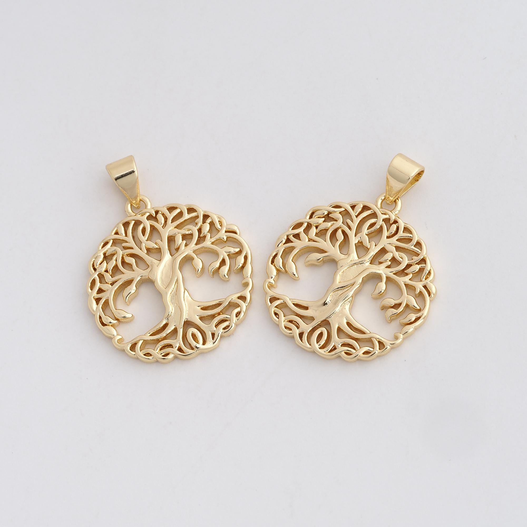 5 Pcs 18K Gold Filled Tree of Life Pendant Dainty Round Charms for DIY ...