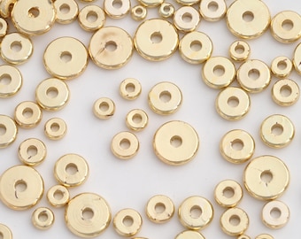 100 Stück 18K Gold gefüllt runde flache Spacer Perlen zierliche Scheibenperlen für DIY Schmuckzubehör