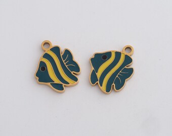 Stainless Steel Fish Pendant Dainty Enamel Marine Life Charms for DIY Jewelry Findings Supply