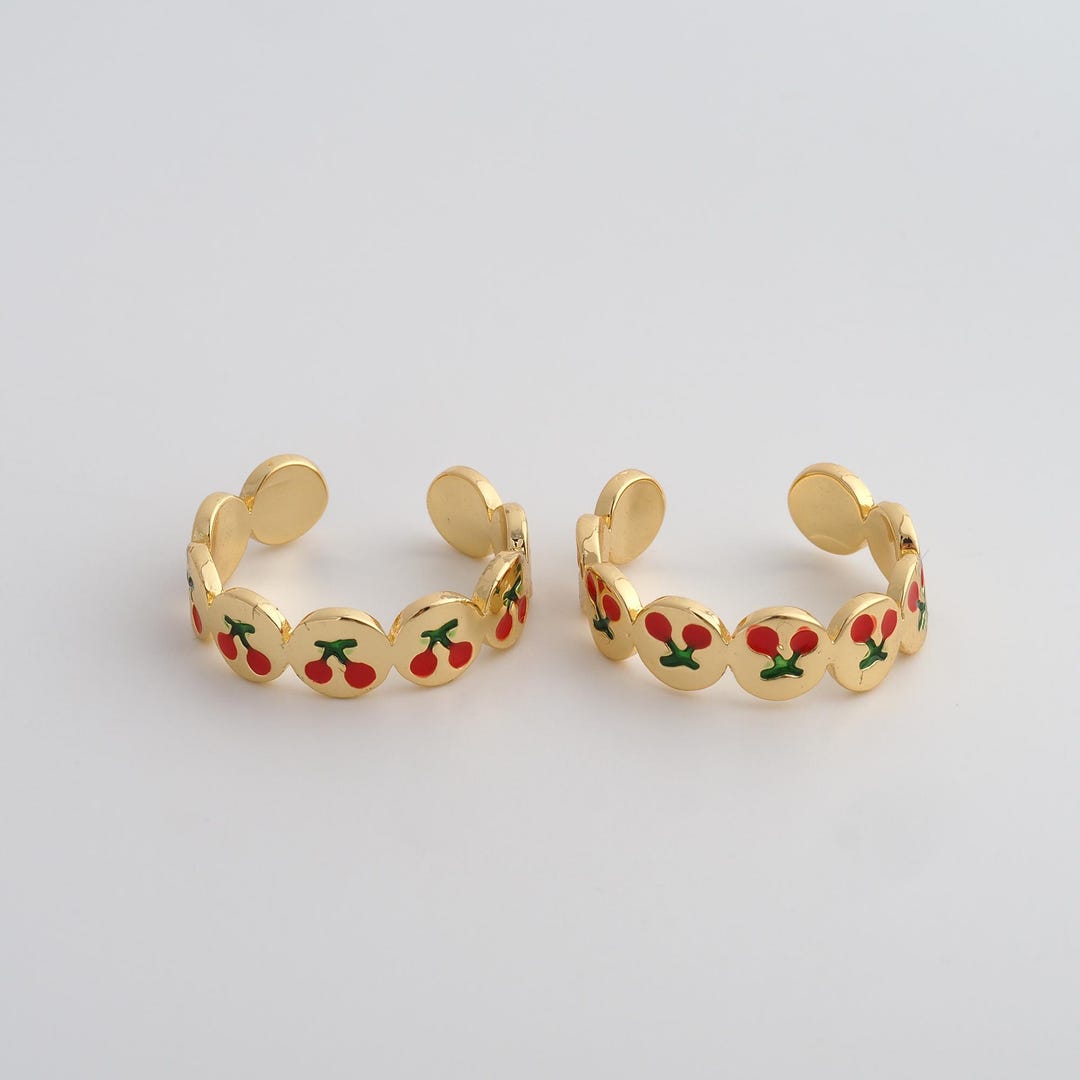 Cherry Rings 18K Gold Filled Open Rings Dainty Enamel Cherry Rings Valentine's Day ...
