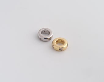 Perles d'espacement plates rondes remplies d'or 18 carats, perles fines CZ à grand trou pour la fourniture de résultats de bijoux à bricoler soi-même