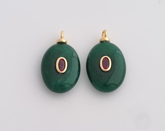 Ciondolo in pietra energetica riempito d'oro 18K, graziosi ciondoli in giada verde per la fornitura di accessori per gioielli fai da te