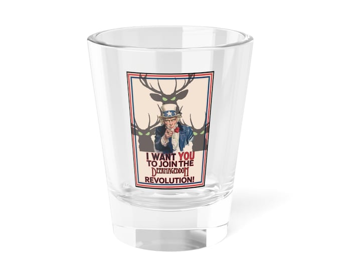 Official Deermageddon the Musical "Uncle Sam with Deer" Shot Glass, 1.5oz
